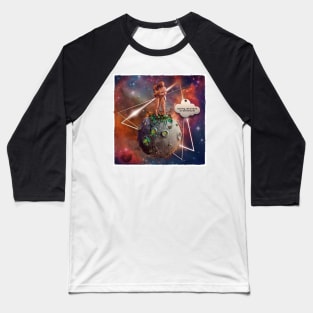 Surreal Astronaut Couple on Tiny Planet in Space Having an Adventure Baseball T-Shirt